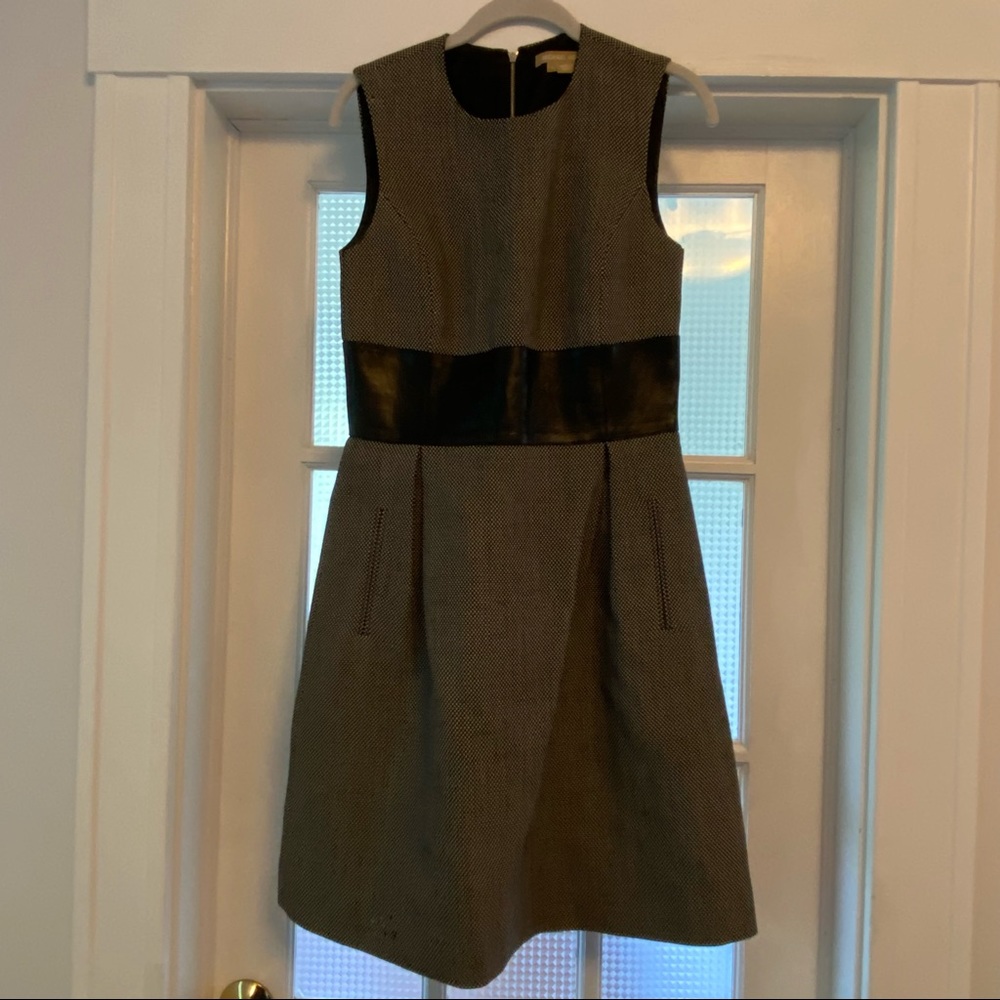 Michael Kors leather accent tweed dress